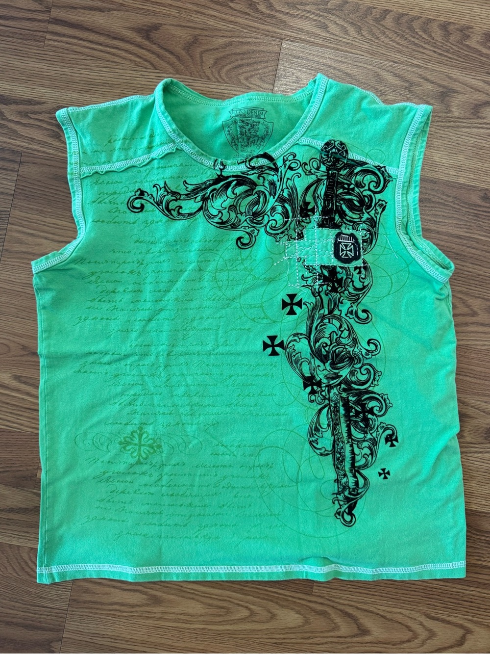 ETZO Denim Graphic Sleeveless Tee Size XL Y2K Lime Green